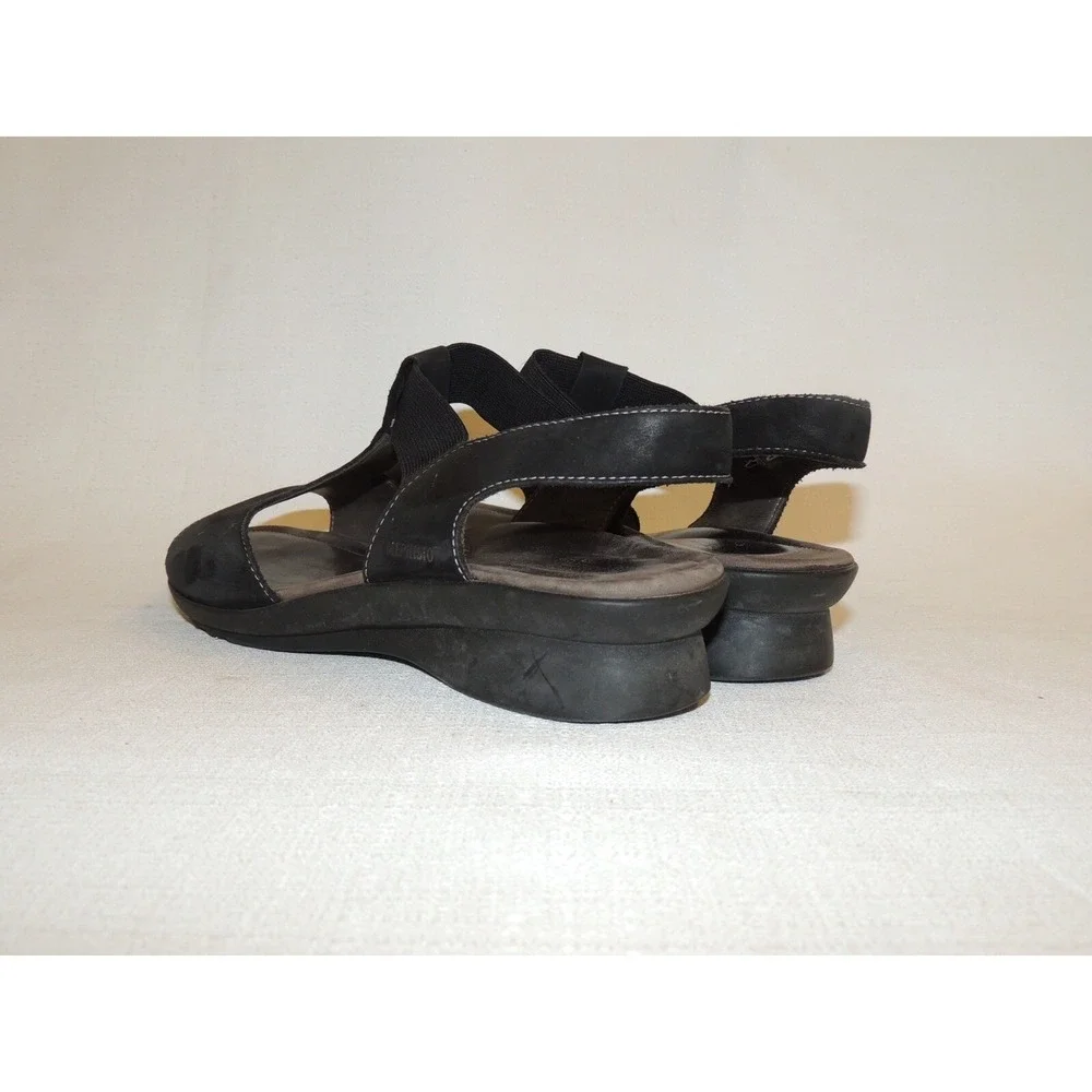 Mephisto Wedge Sandals Women 9 Black Nubuck Comfort‎ Walking Slingback Lagenlook